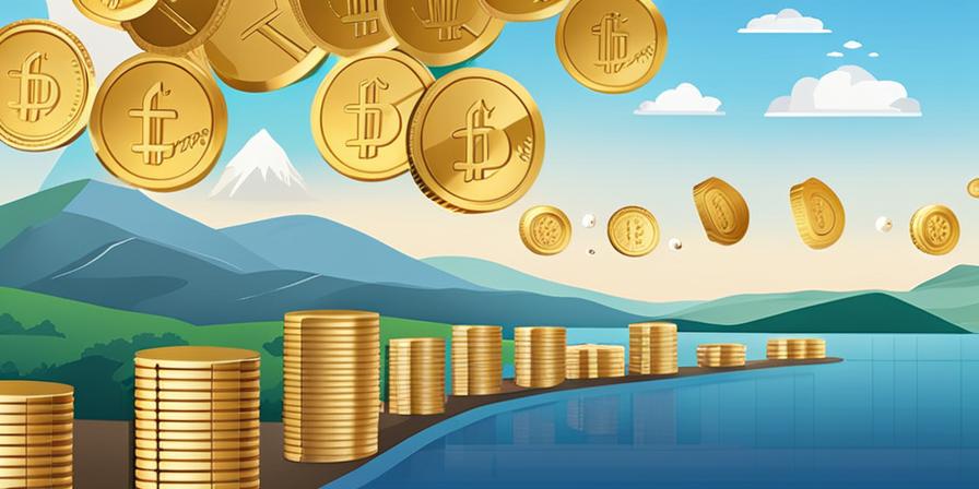 Alcancía rebosante de monedas con paisajes financieros