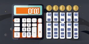 Calculadora y hucha con dinero