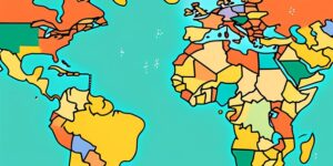 Estudiante buscando becas en un mapa mundial con lupa