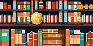 Hucha con monedas rodeada de libros sobre finanzas