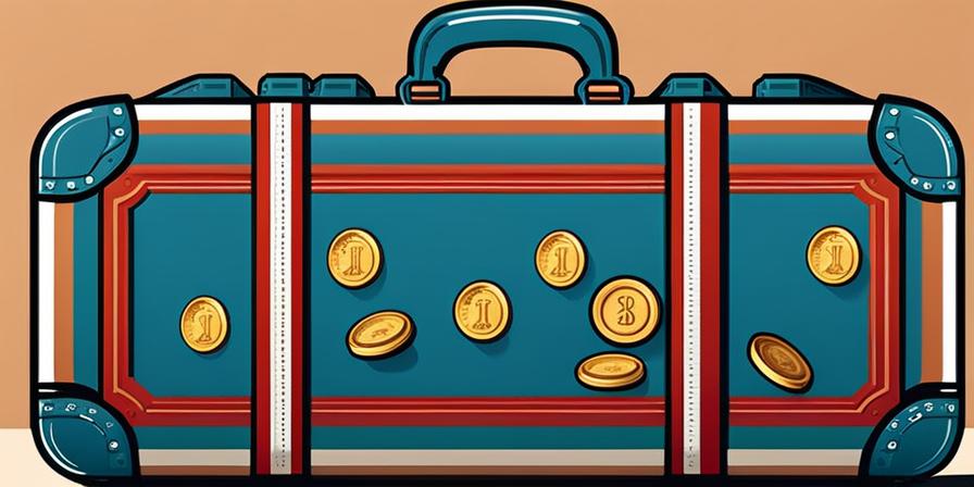 Pila de monedas junto a una maleta abierta