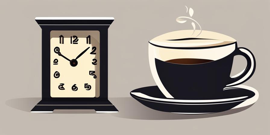 Reloj despertador junto a una taza de café