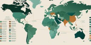 Mapa mundial con iconos de sectores emergentes